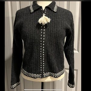 Ann Taylor Woman's Wool Angora Nylon Gray Sweater w/ Pom Pom S